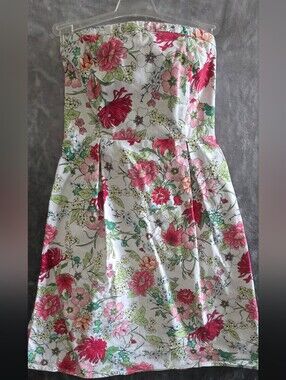 Old Navy White A-Line Dress with Pink, Red & Green Floral Print
